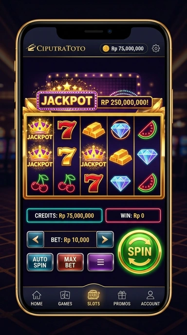 Screenshot dari aplikasi ciputratoto yang menunjukkan antarmuka pengguna.